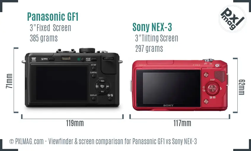 Panasonic GF1 vs Sony NEX-3 Screen and Viewfinder comparison