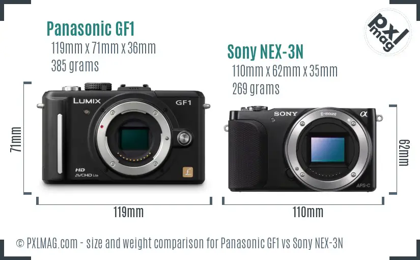 Panasonic GF1 vs Sony NEX-3N size comparison