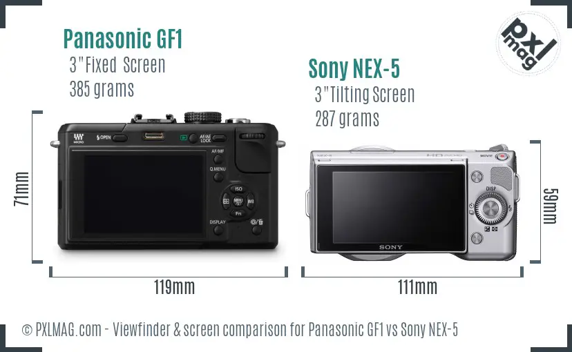 Panasonic GF1 vs Sony NEX-5 Screen and Viewfinder comparison