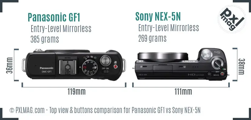 Panasonic GF1 vs Sony NEX-5N top view buttons comparison