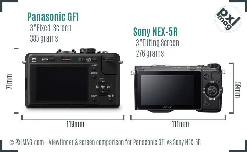 Panasonic GF1 vs Sony NEX-5R Screen and Viewfinder comparison