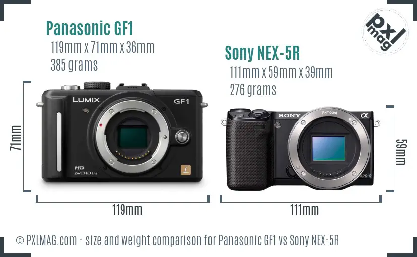 Panasonic GF1 vs Sony NEX-5R size comparison