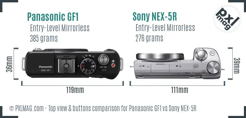 Panasonic GF1 vs Sony NEX-5R top view buttons comparison