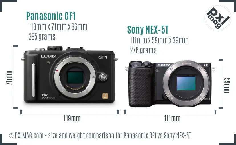 Panasonic GF1 vs Sony NEX-5T size comparison
