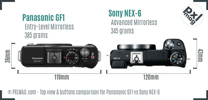 Panasonic GF1 vs Sony NEX-6 top view buttons comparison