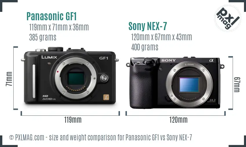 Panasonic GF1 vs Sony NEX-7 size comparison