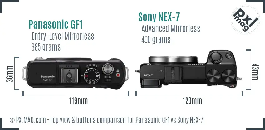 Panasonic GF1 vs Sony NEX-7 top view buttons comparison