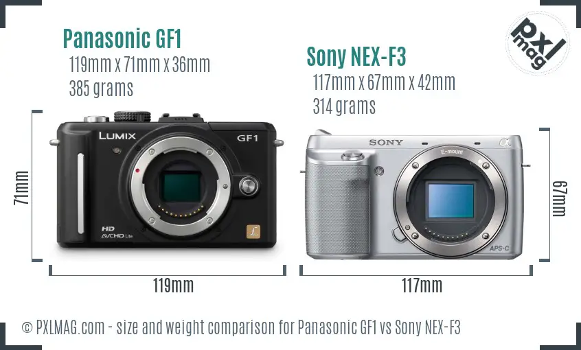 Panasonic GF1 vs Sony NEX-F3 size comparison
