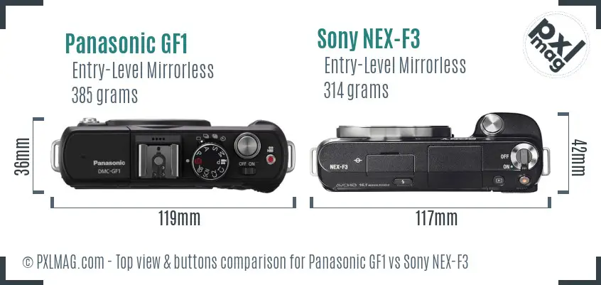 Panasonic GF1 vs Sony NEX-F3 top view buttons comparison
