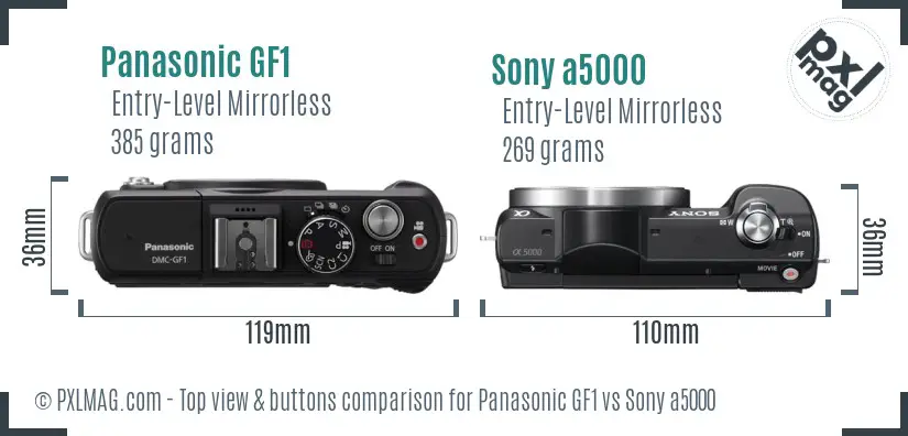 Panasonic GF1 vs Sony a5000 top view buttons comparison