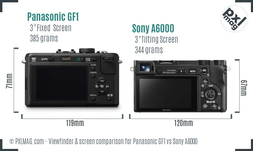 Panasonic GF1 vs Sony A6000 Screen and Viewfinder comparison