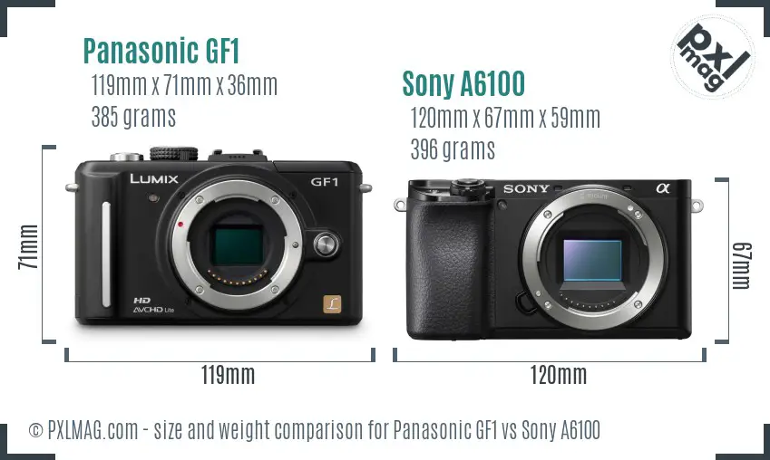 Panasonic GF1 vs Sony A6100 size comparison
