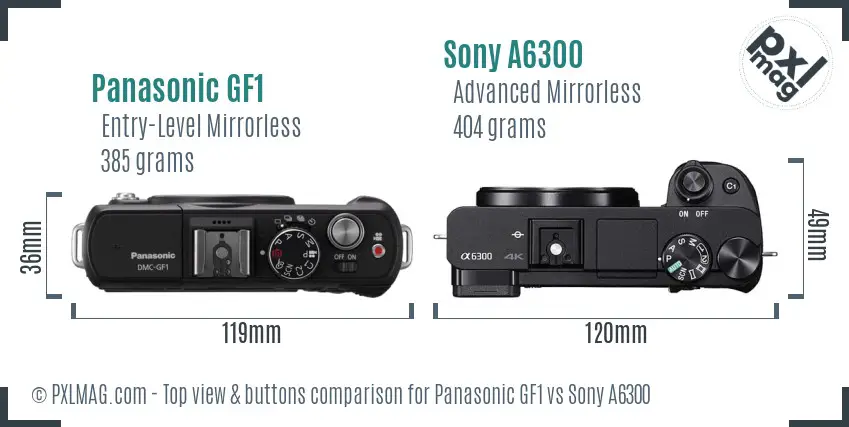 Panasonic GF1 vs Sony A6300 top view buttons comparison