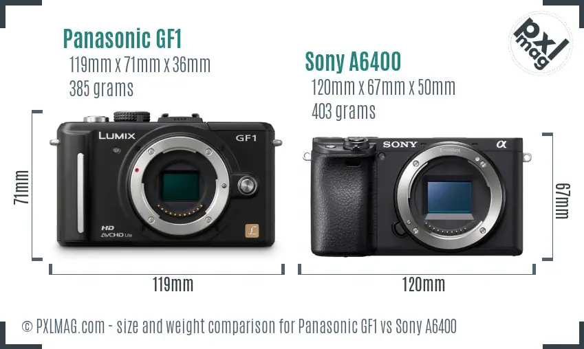 Panasonic GF1 vs Sony A6400 size comparison