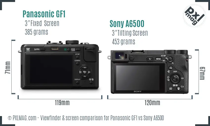 Panasonic GF1 vs Sony A6500 Screen and Viewfinder comparison
