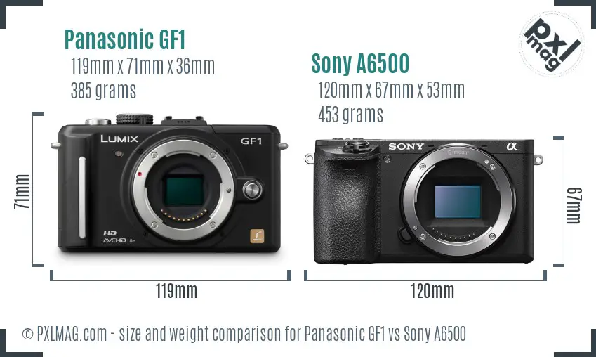 Panasonic GF1 vs Sony A6500 size comparison