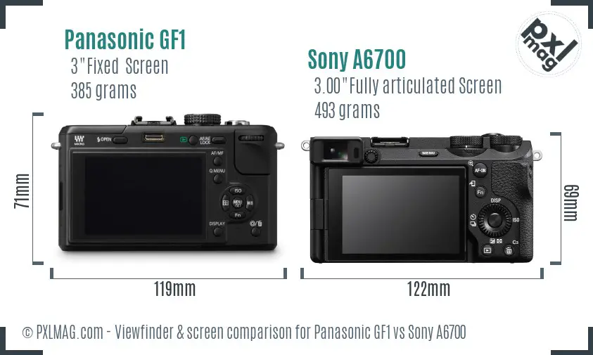 Panasonic GF1 vs Sony A6700 Screen and Viewfinder comparison