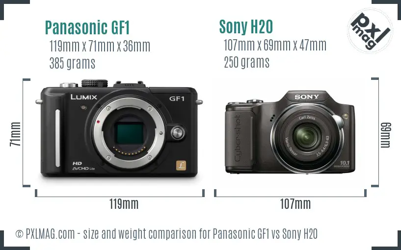 Panasonic GF1 vs Sony H20 size comparison