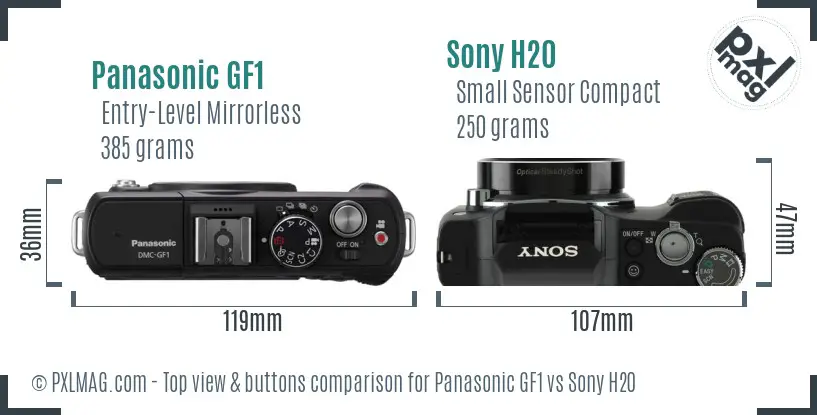 Panasonic GF1 vs Sony H20 top view buttons comparison