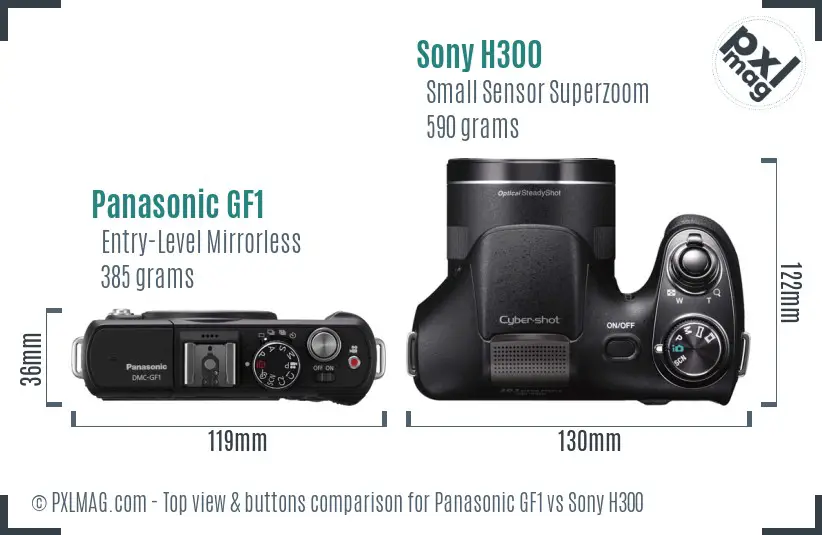 Panasonic GF1 vs Sony H300 top view buttons comparison