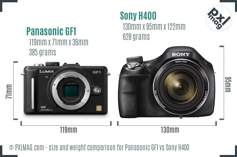 Panasonic GF1 vs Sony H400 size comparison