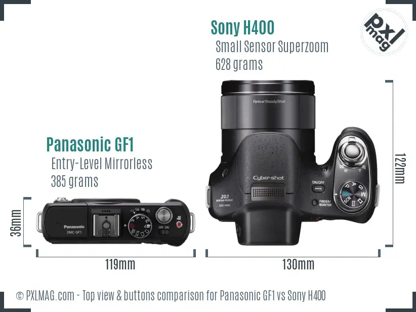 Panasonic GF1 vs Sony H400 top view buttons comparison