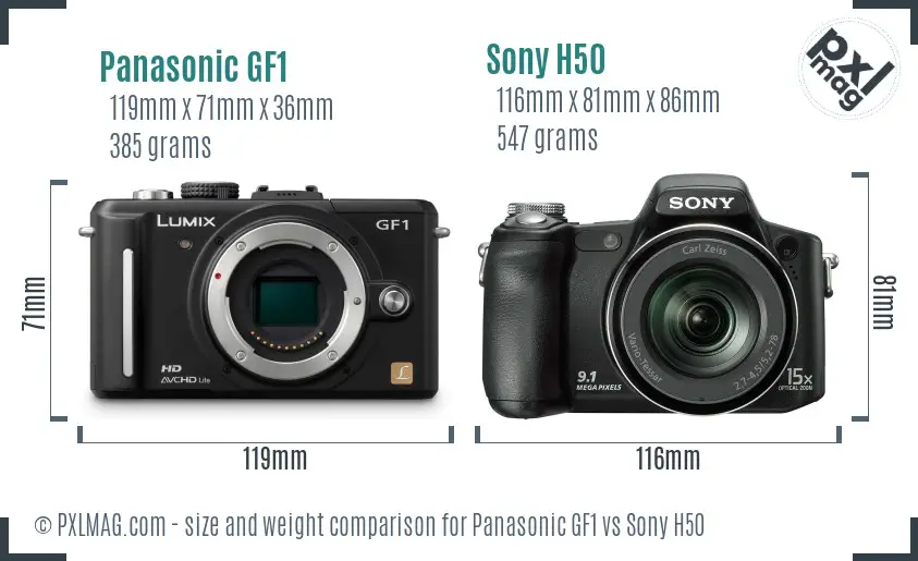 Panasonic GF1 vs Sony H50 size comparison Panasonic GF1 vs Sony H50 size comparison
