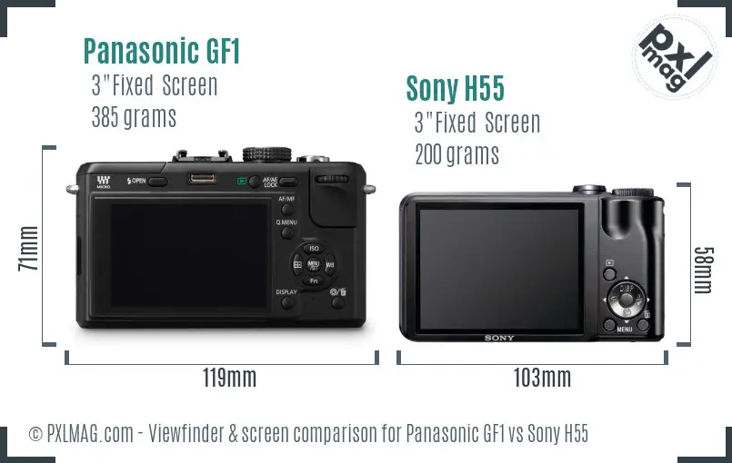 Panasonic GF1 vs Sony H55 Screen and Viewfinder comparison