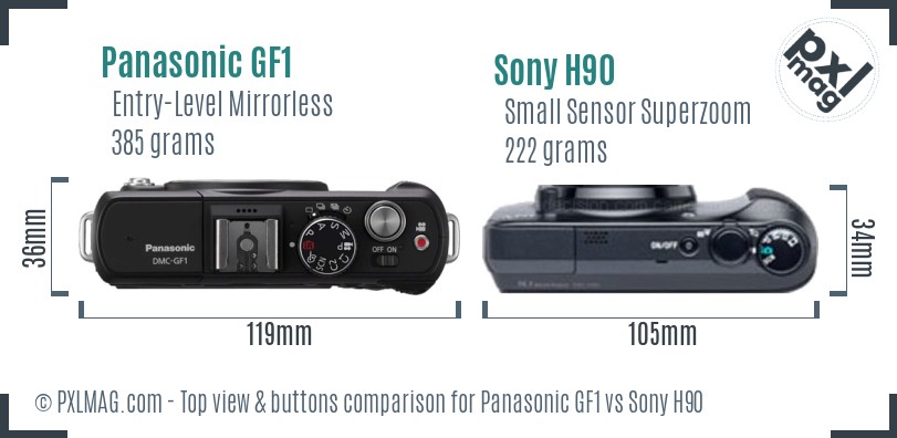 Panasonic GF1 vs Sony H90 top view buttons comparison