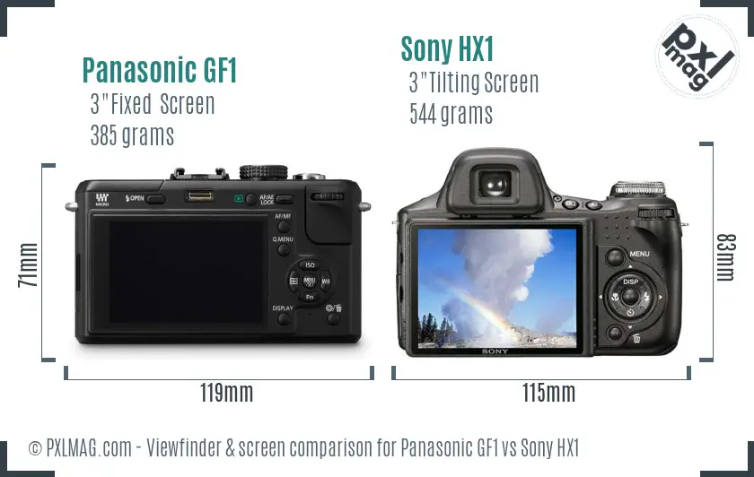 Panasonic GF1 vs Sony HX1 Screen and Viewfinder comparison Panasonic GF1 vs Sony HX1 Screen and Viewfinder comparison