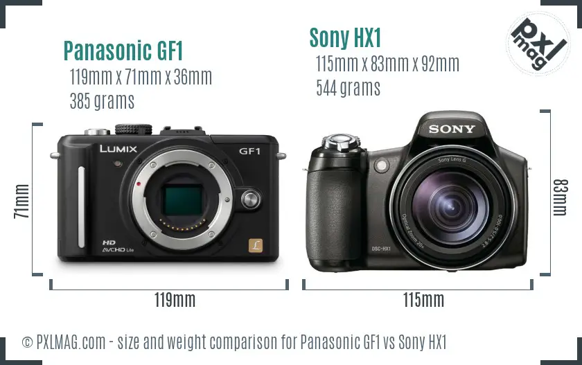 Panasonic GF1 vs Sony HX1 size comparison Panasonic GF1 vs Sony HX1 size comparison
