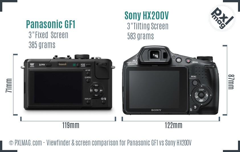 Panasonic GF1 vs Sony HX200V Screen and Viewfinder comparison