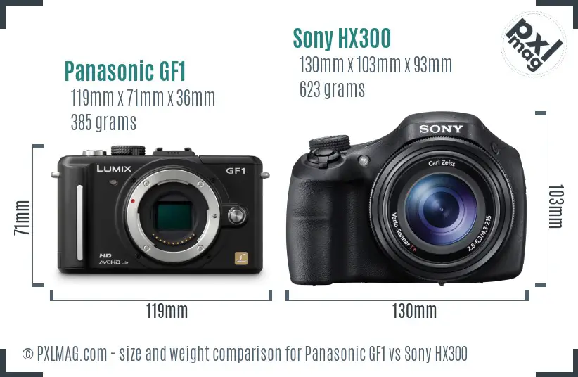 Panasonic GF1 vs Sony HX300 size comparison Panasonic GF1 vs Sony HX300 size comparison