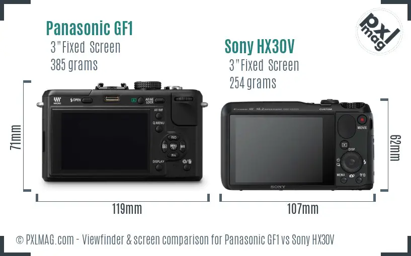 Panasonic GF1 vs Sony HX30V Screen and Viewfinder comparison