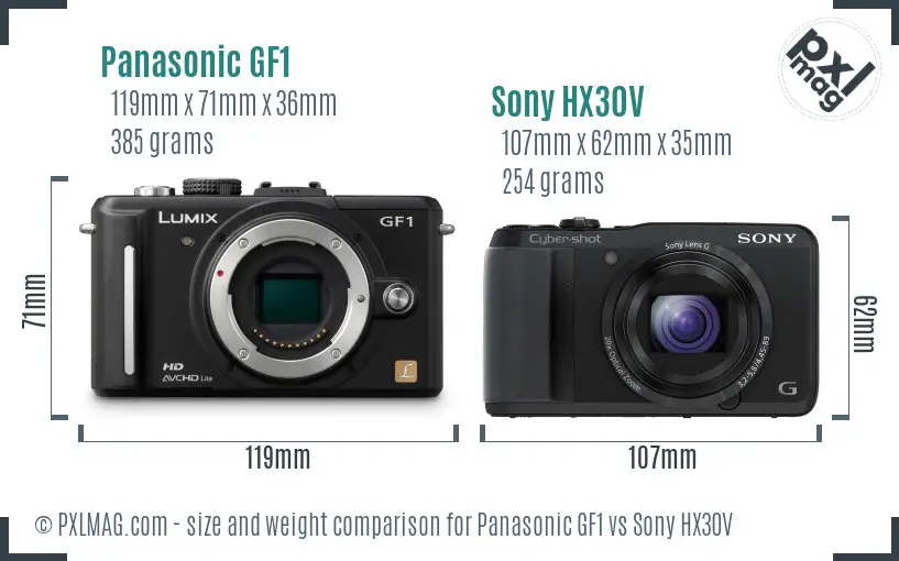 Panasonic GF1 vs Sony HX30V size comparison