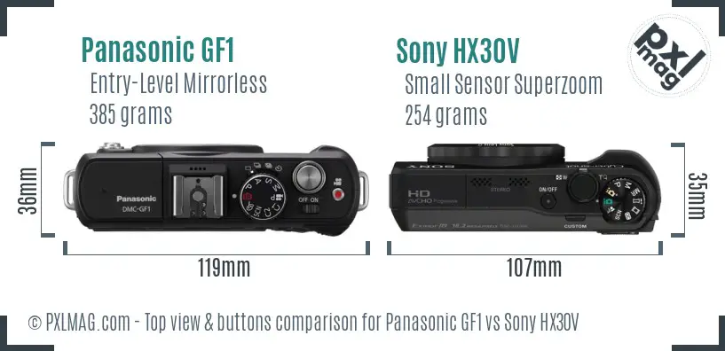 Panasonic GF1 vs Sony HX30V top view buttons comparison