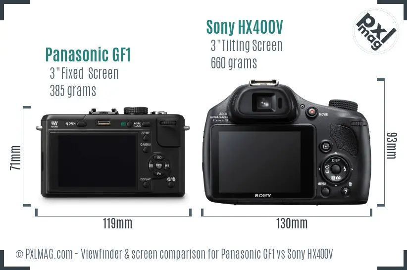 Panasonic GF1 vs Sony HX400V Screen and Viewfinder comparison