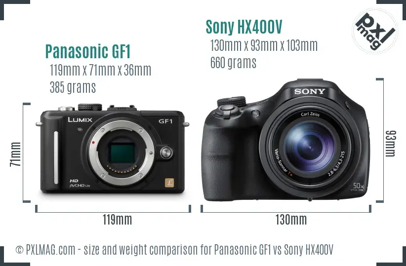 Panasonic GF1 vs Sony HX400V size comparison