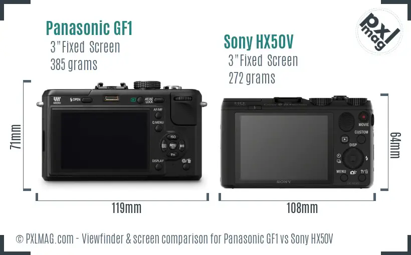 Panasonic GF1 vs Sony HX50V Screen and Viewfinder comparison Panasonic GF1 vs Sony HX50V Screen and Viewfinder comparison