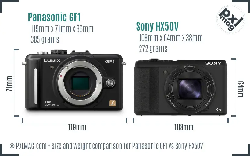 Panasonic GF1 vs Sony HX50V size comparison Panasonic GF1 vs Sony HX50V size comparison
