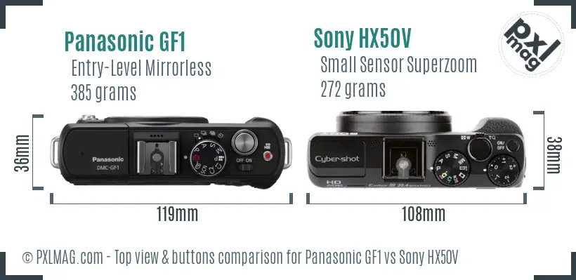 Panasonic GF1 vs Sony HX50V top view buttons comparison Panasonic GF1 vs Sony HX50V top view buttons comparison