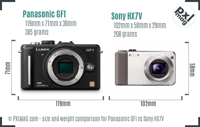 Panasonic GF1 vs Sony HX7V size comparison Panasonic GF1 vs Sony HX7V size comparison