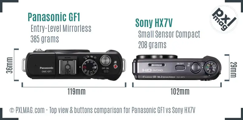 Panasonic GF1 vs Sony HX7V top view buttons comparison Panasonic GF1 vs Sony HX7V top view buttons comparison
