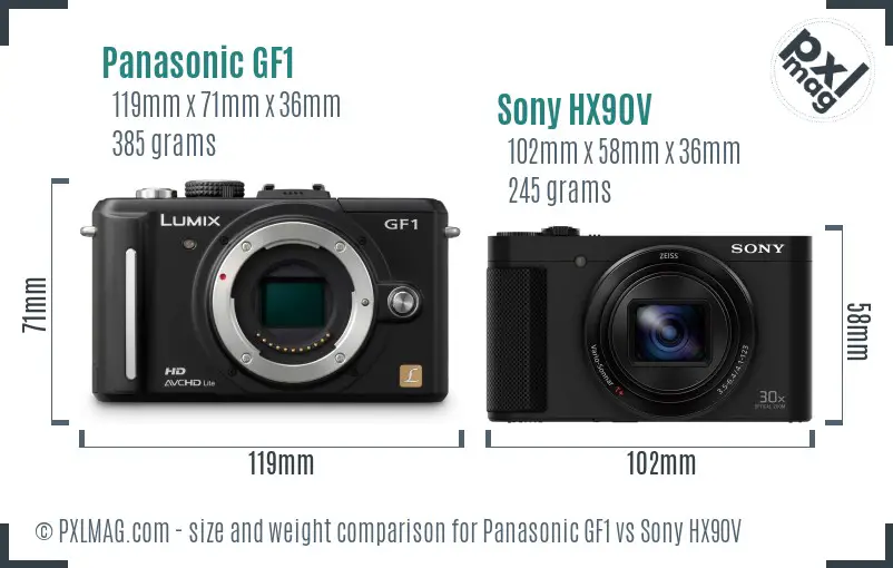Panasonic GF1 vs Sony HX90V size comparison