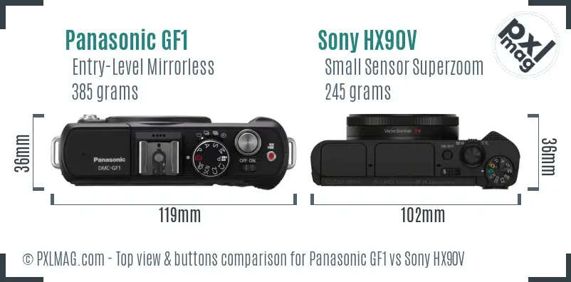 Panasonic GF1 vs Sony HX90V top view buttons comparison