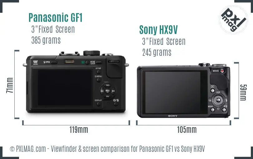 Panasonic GF1 vs Sony HX9V Screen and Viewfinder comparison