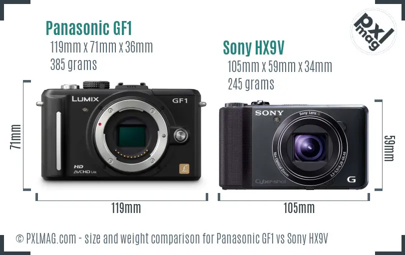 Panasonic GF1 vs Sony HX9V size comparison