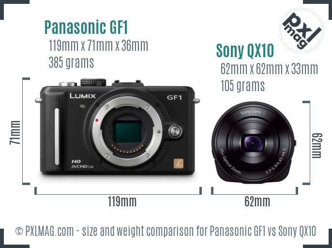 Panasonic GF1 vs Sony QX10 size comparison