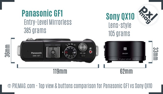 Panasonic GF1 vs Sony QX10 top view buttons comparison