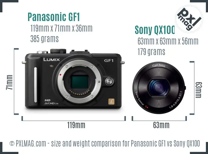Panasonic GF1 vs Sony QX100 size comparison Panasonic GF1 vs Sony QX100 size comparison